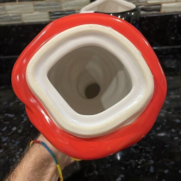 Pfaltzgraff Penguin Skate Red White Black Cookie Jar In Box- Box Has Damage - Picture 8 of 13